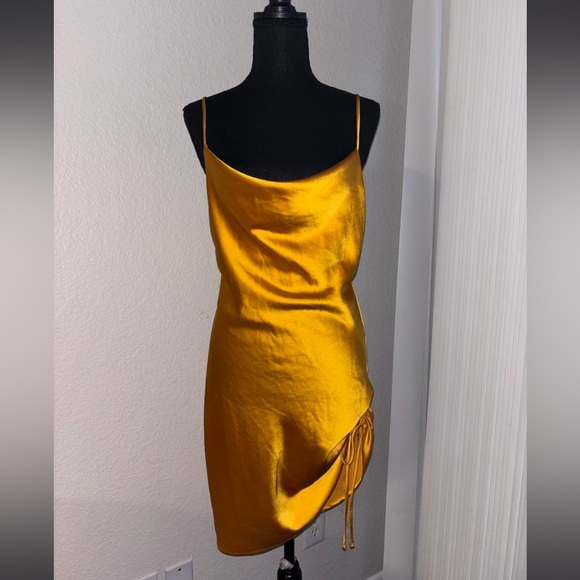 Forever 21 Dresses & Skirts - Gold Satin Asymmetrical Dress – Size Small ✨